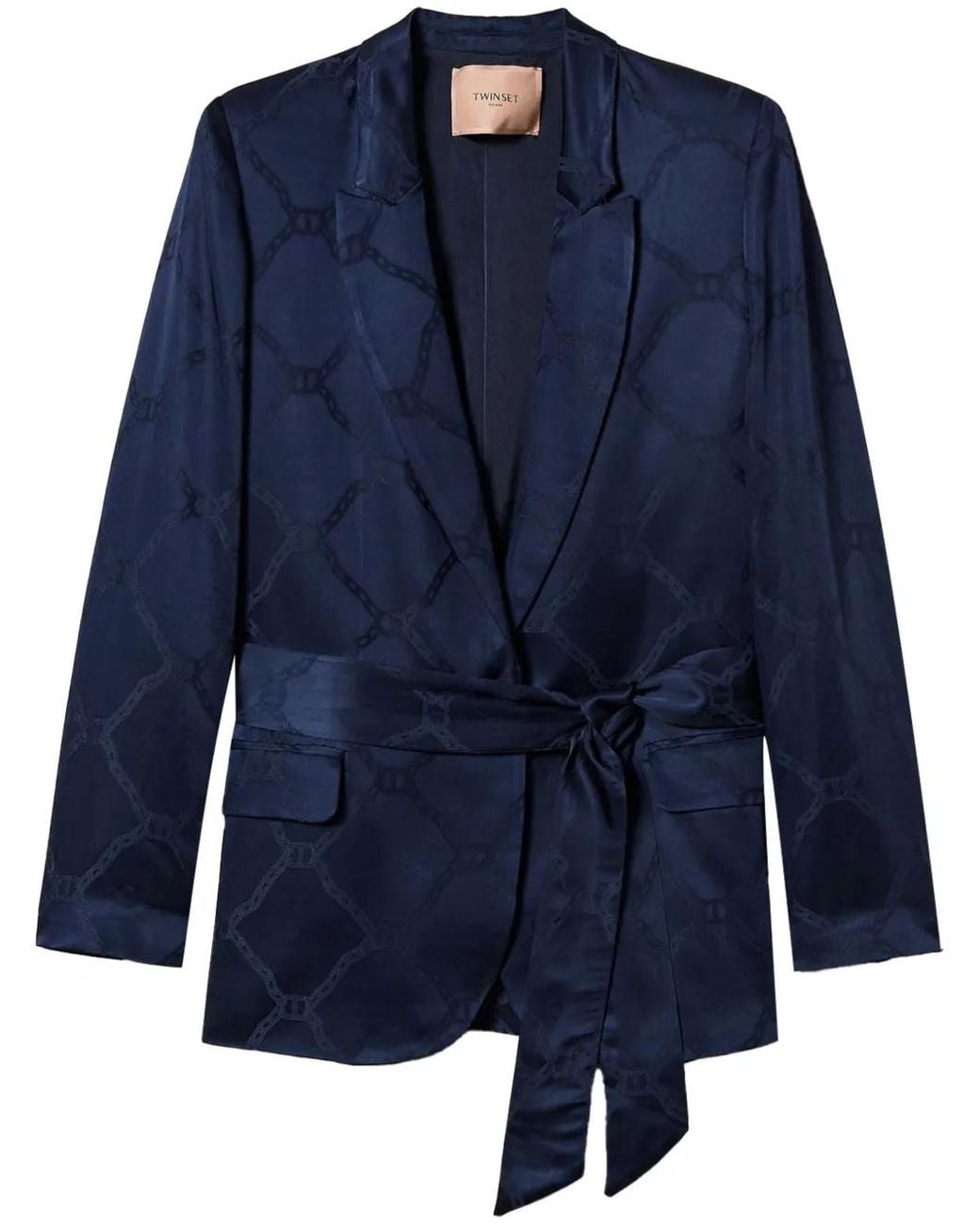 Twinset Blue Logo-Jacquard Blazer