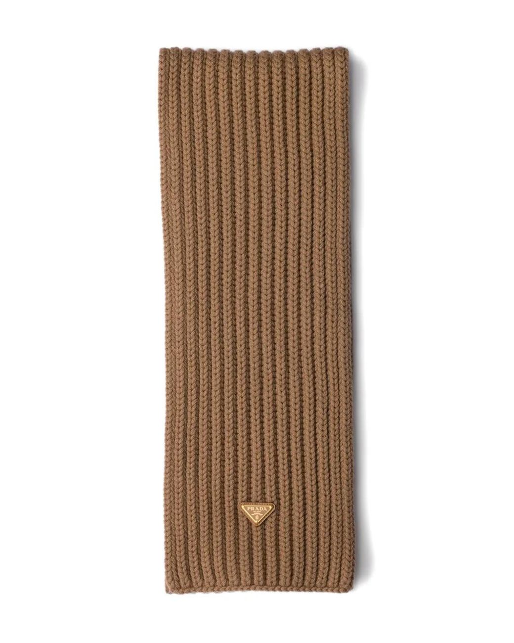 Prada Brown Enameled Triangle Knit Scarf