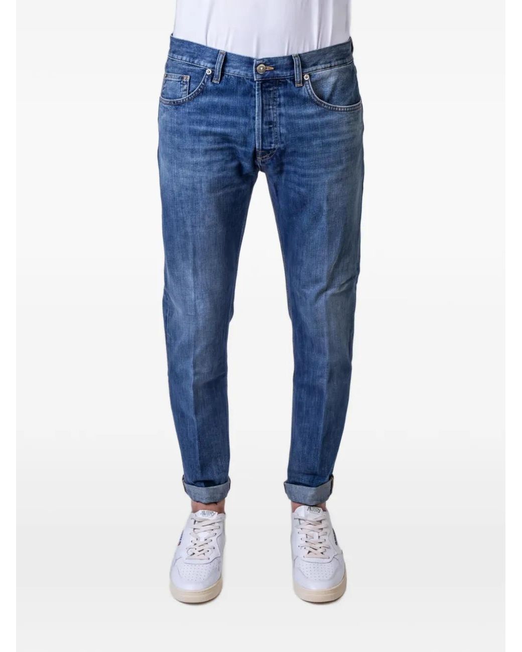 Dondup Blue Faded-Effect Turn-Up Jeans for men