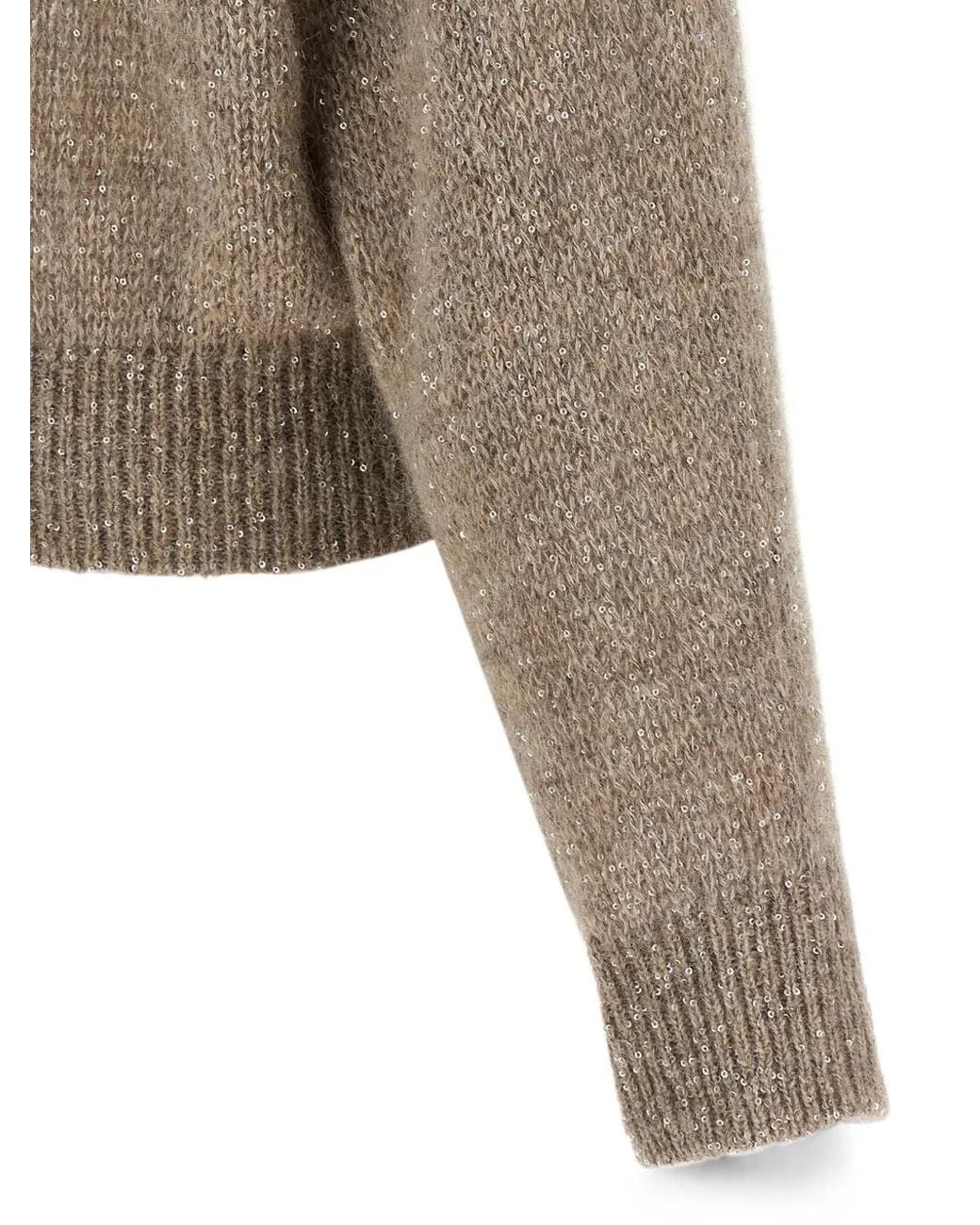 Brunello Cucinelli Natural Diamante Sequin-Embellished Sweater