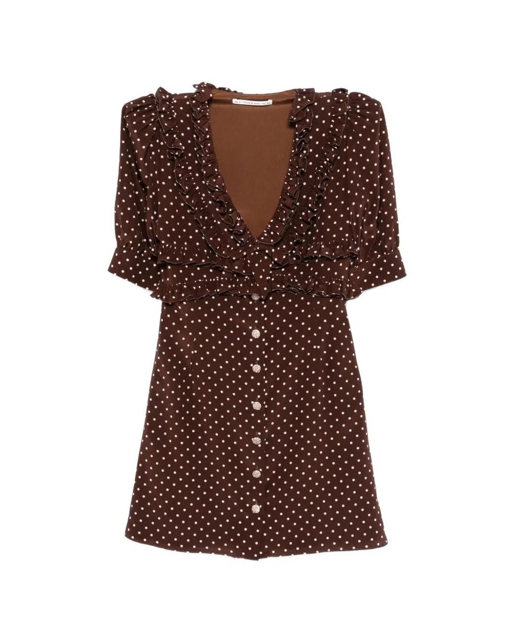Alessandra Rich Brown Ruffled Polka-Dot Mini Dress