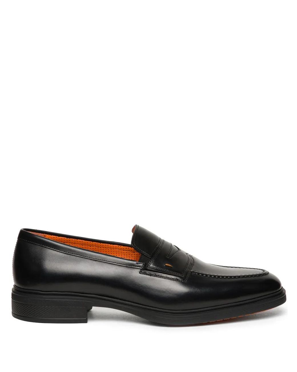 Santoni Black Easy Leather Loafers for men