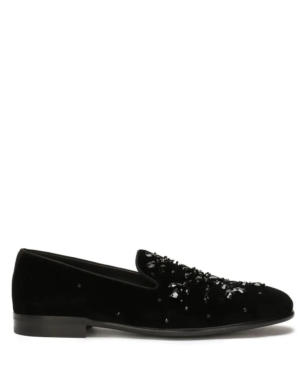 Dolce & Gabbana Black Crystal-Embellished Velvet Slippers for men