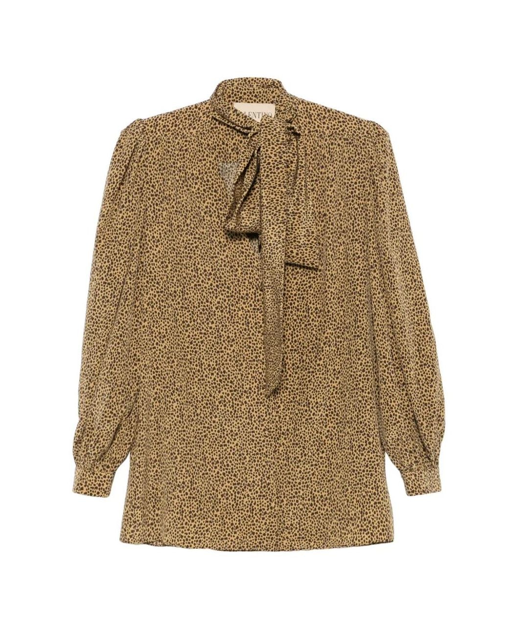 Valentino Garavani Natural Chemise En Crêpe De Chine Avec Imprimé Fauve Éclat Micromacula