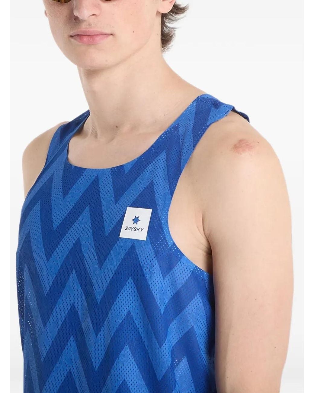 Saysky Blue Zig Zag Flow Air Tank Top for men