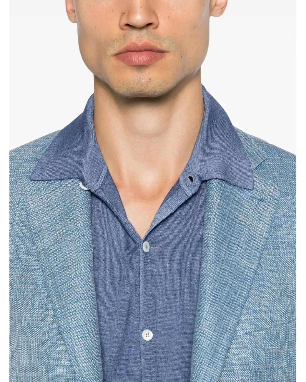 Canali Blue Polo-Collar Cardigan for men