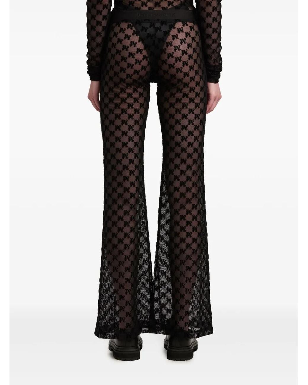 Palm Angels Black Semi-Sheer Monogram Flared Trousers