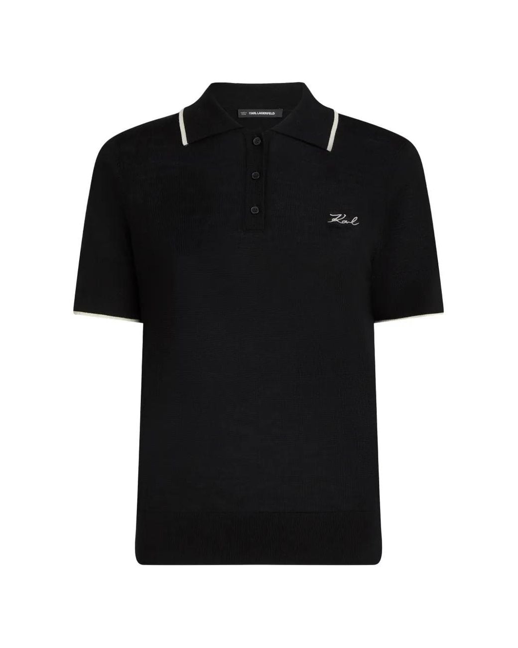 Karl Lagerfeld Black Merino-Wool Polo Shirt