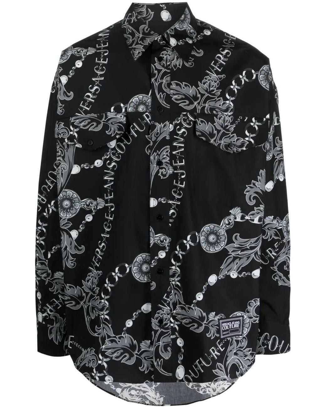 Versace Jeans Couture Black Chain Couture-Print Cotton Shirt for men