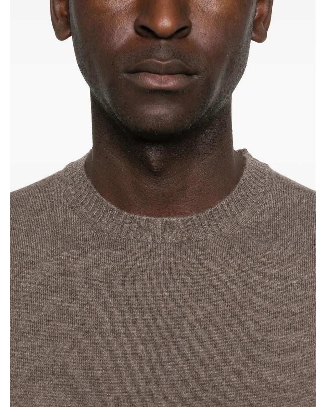 Fedeli Brown Round-Neck Cashmere Sweater for men