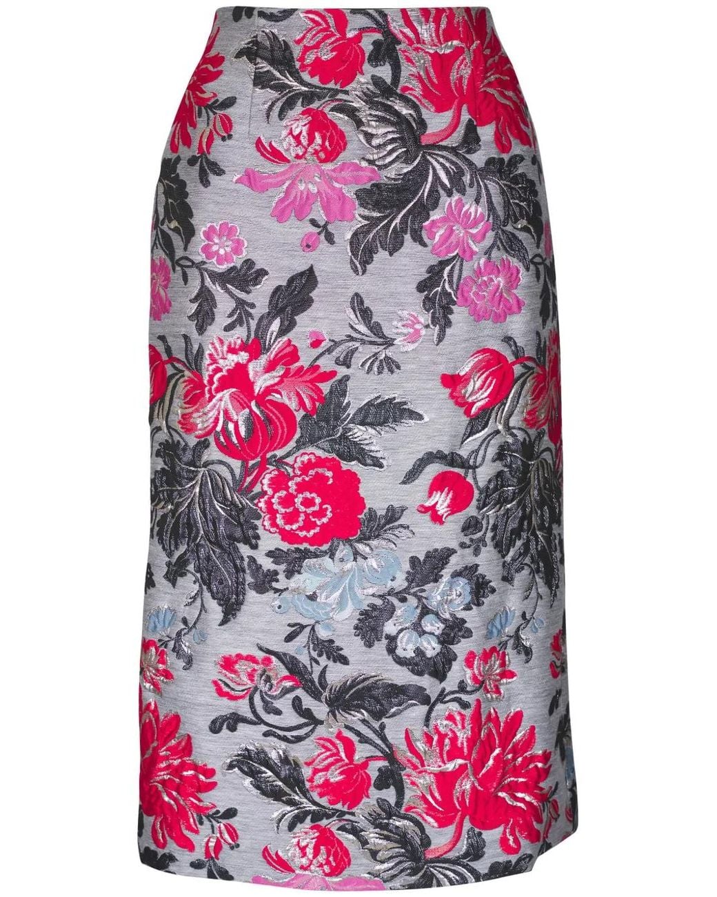 Carolina Herrera Red Floral-Jacquard Midi Skirt