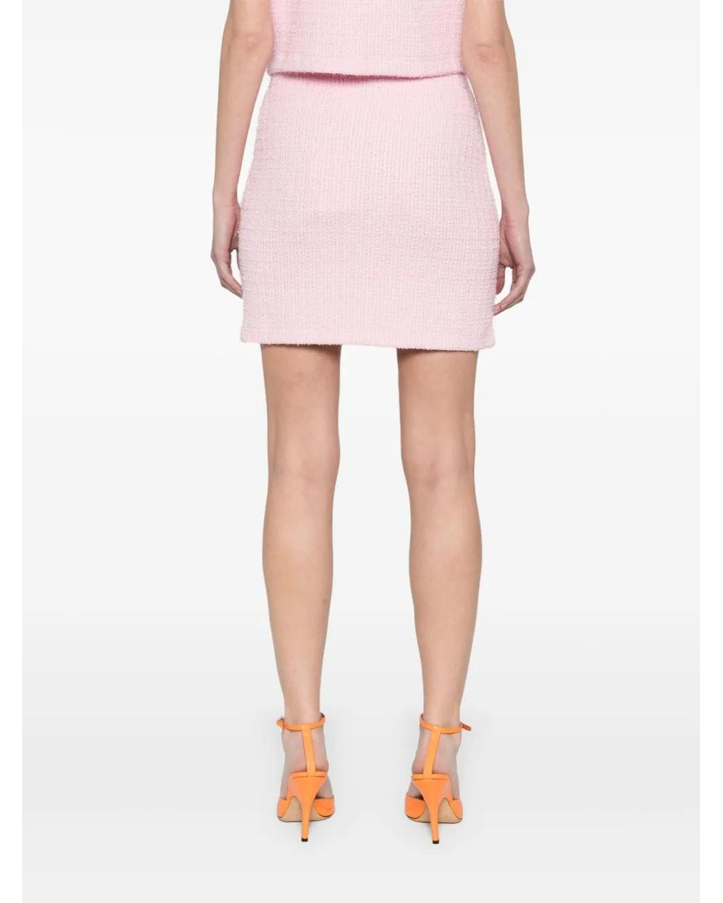Self-Portrait Pink 'Knitted Mini Skirt With Jewel Buttons