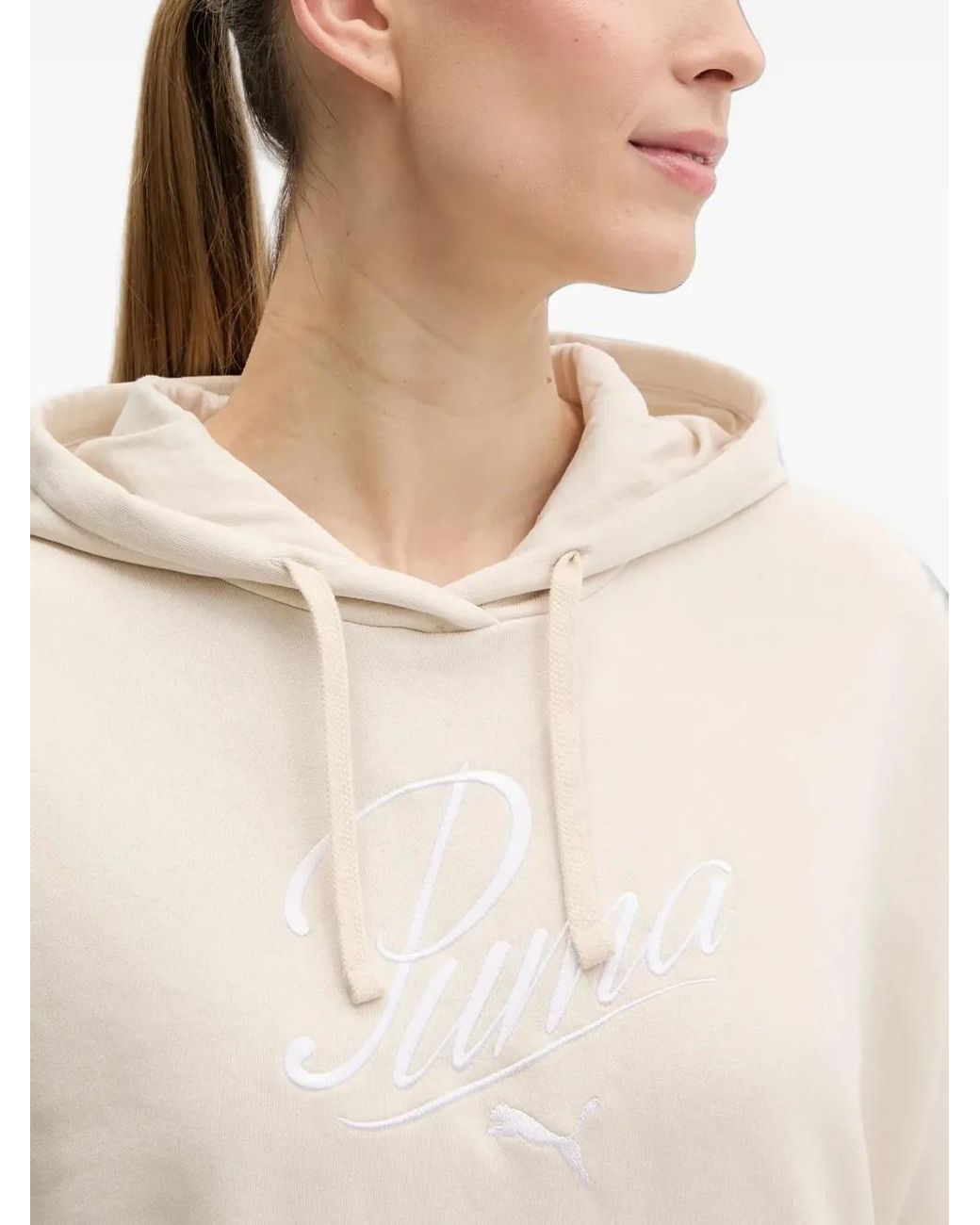 PUMA White Logo-Embroidered Hoodie