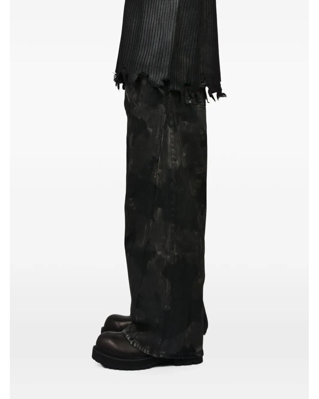 FILTH Black Waxed Baggy-Cut Trousers for men