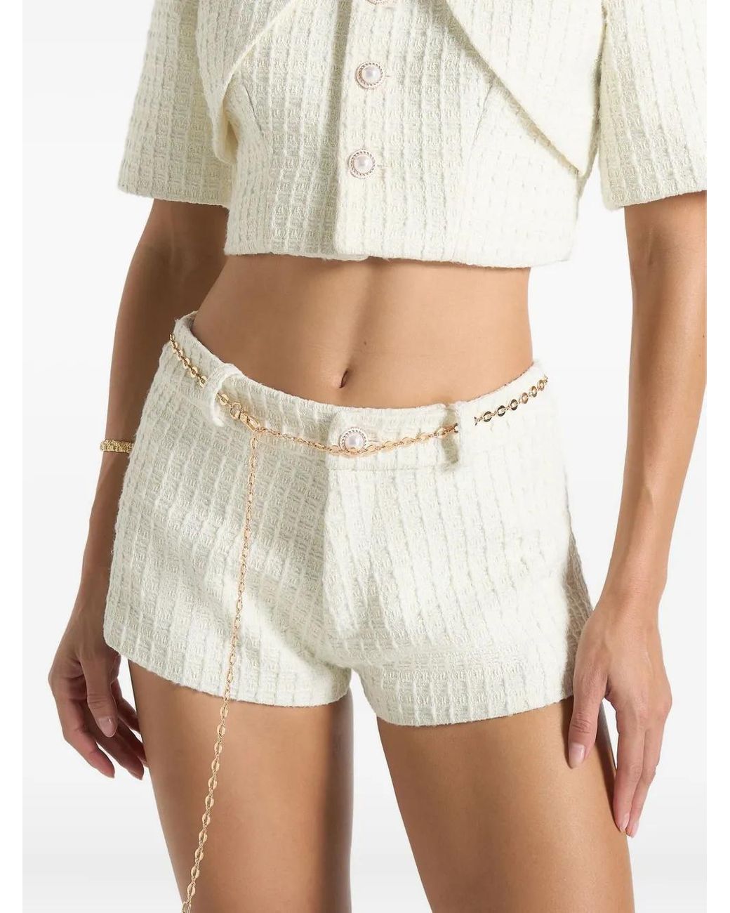 Manière De Voir White Elina Tweed Mini Shorts With Belt