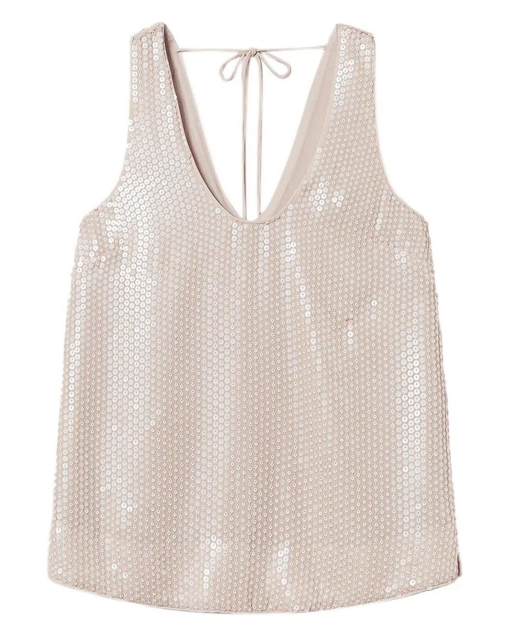 Twinset Natural Sequin-Embellished Tank Top