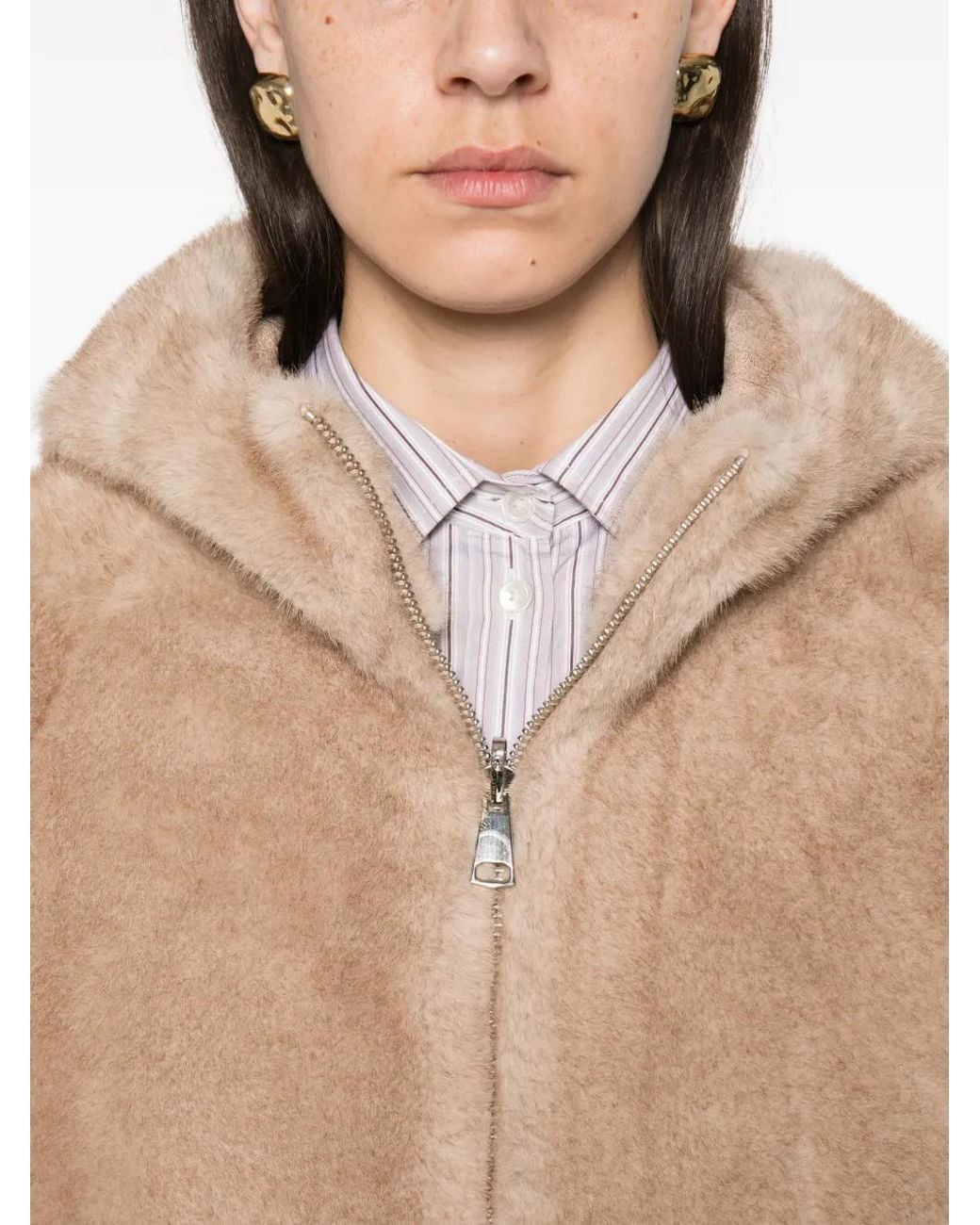 ZOE Paris Natural Manteau En Fourrure Artificielle À Capuche