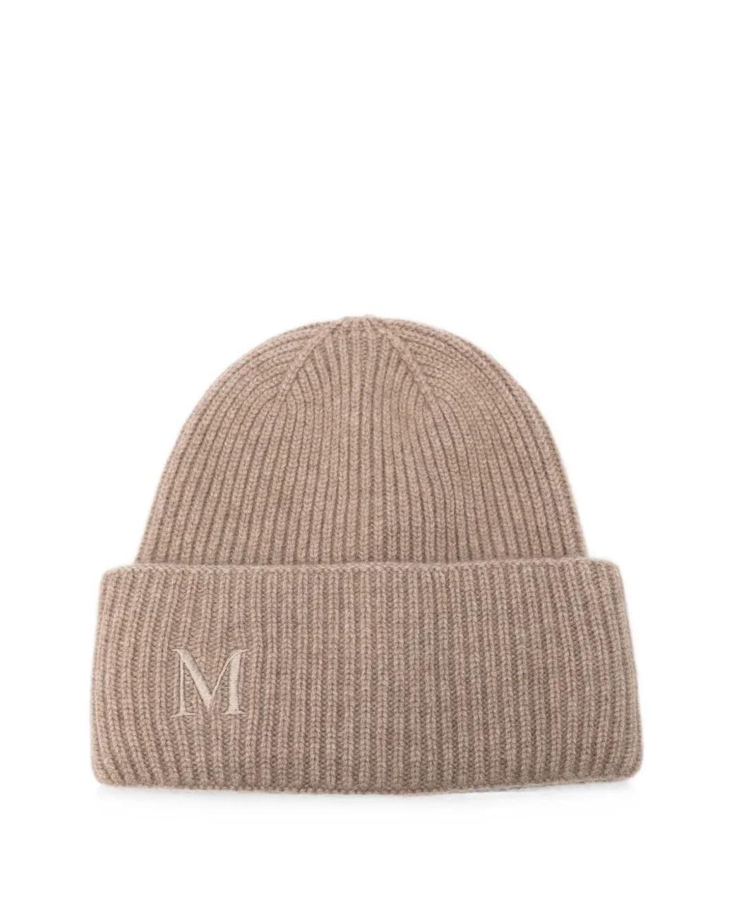 Max Mara Natural Logo-Embroidered Ribbed-Knit Beanie Hat