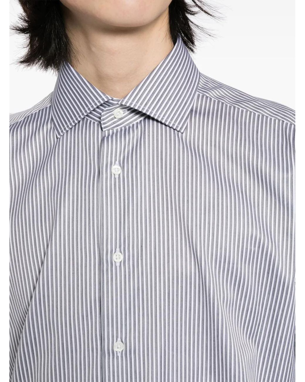 Corneliani Blue Striped Cotton Shirt for men