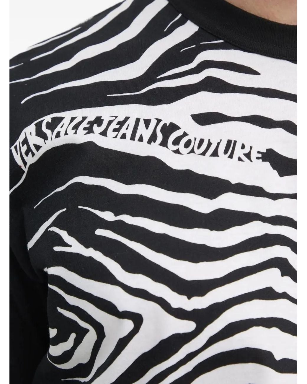 Versace Jeans Couture Black Zebra-Print T-Shirt for men