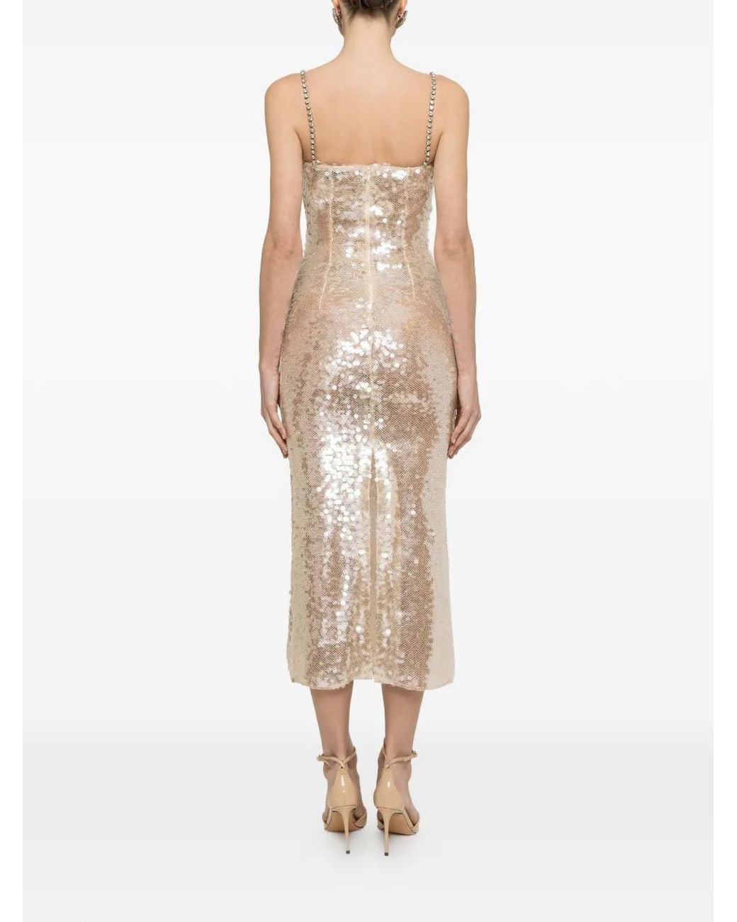 Nissa Natural Sequined Midi Dress