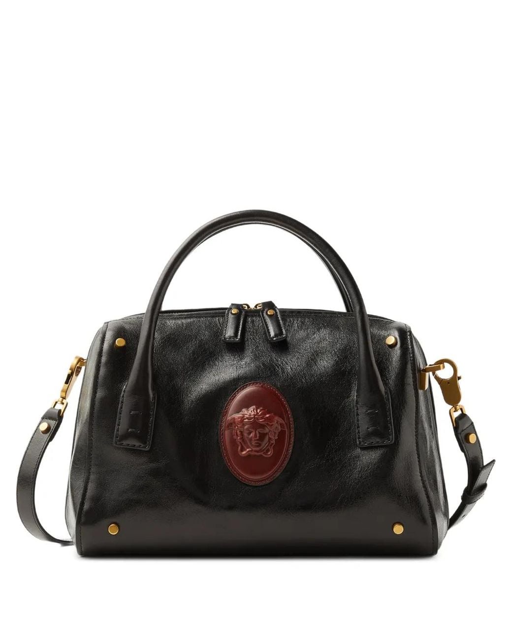 Versace Black Roomy Leather Boston Bag