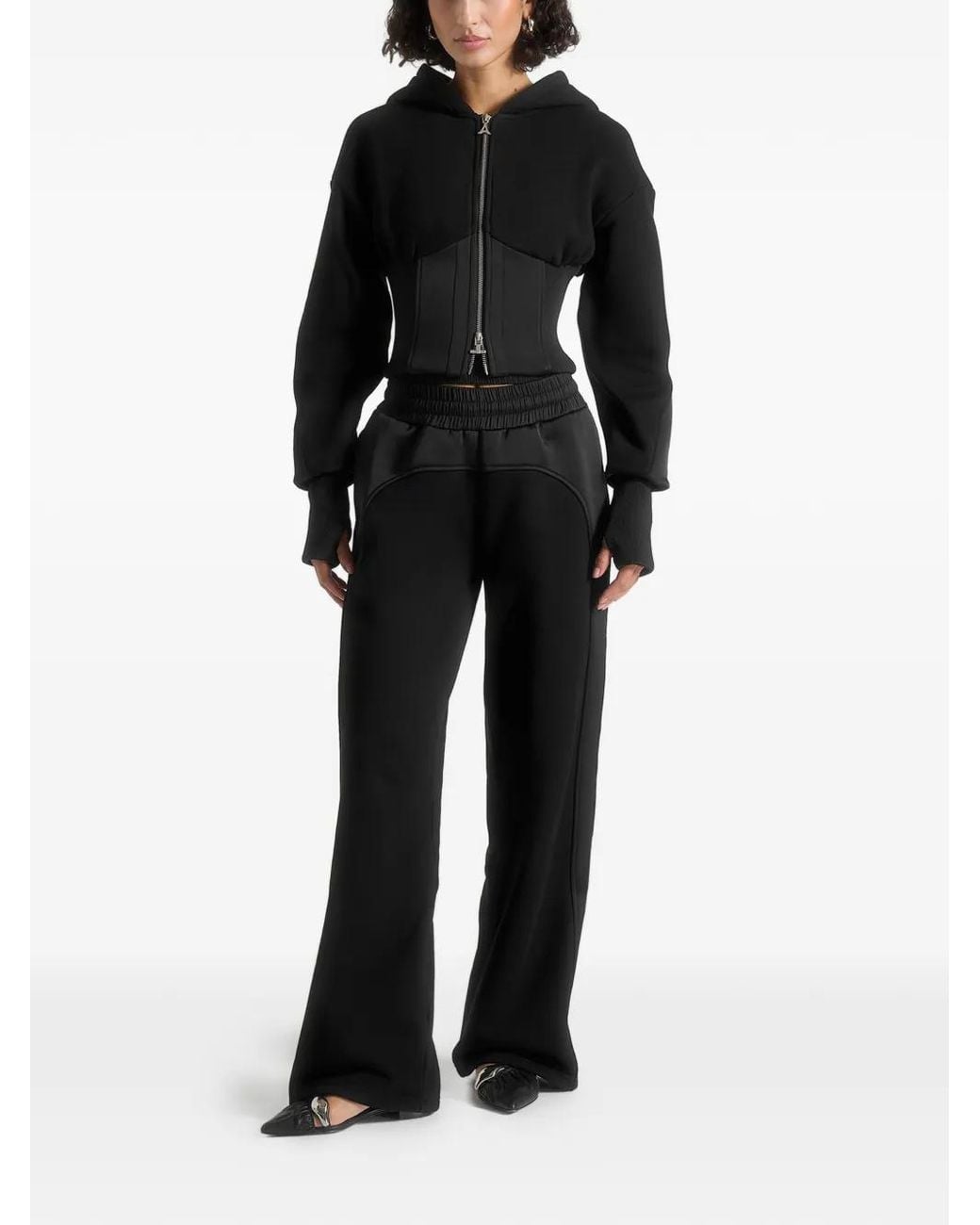 Manière De Voir Black Brune Corset Jersey And Satin Zip Hoodie