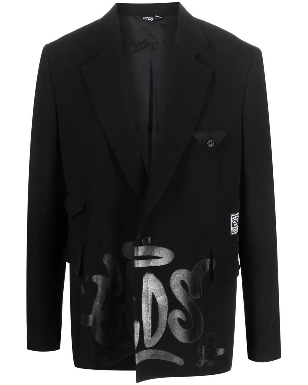 Gcds Black Graffiti-Print Silk Blazer