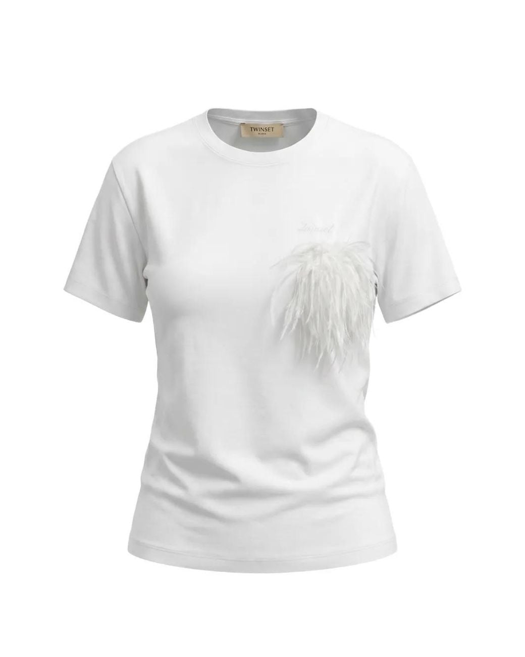 Twinset White T-Shirt À Ourlet En Plumes