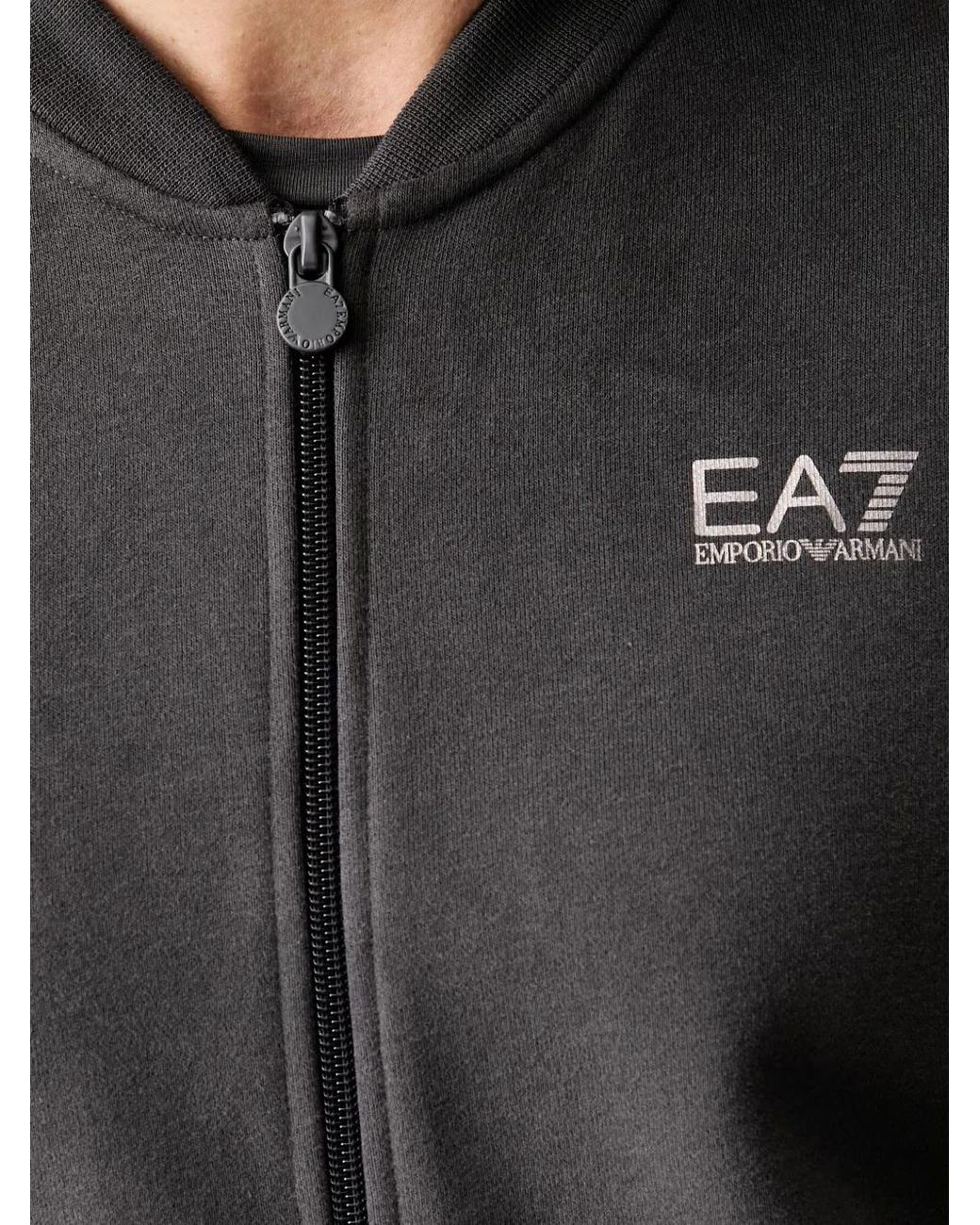 EA7 Black Logo-Print Zip-Up Sweatshirt