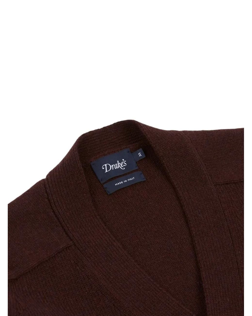 Drake's Brown Lambswool Button-Up Cardigan for men