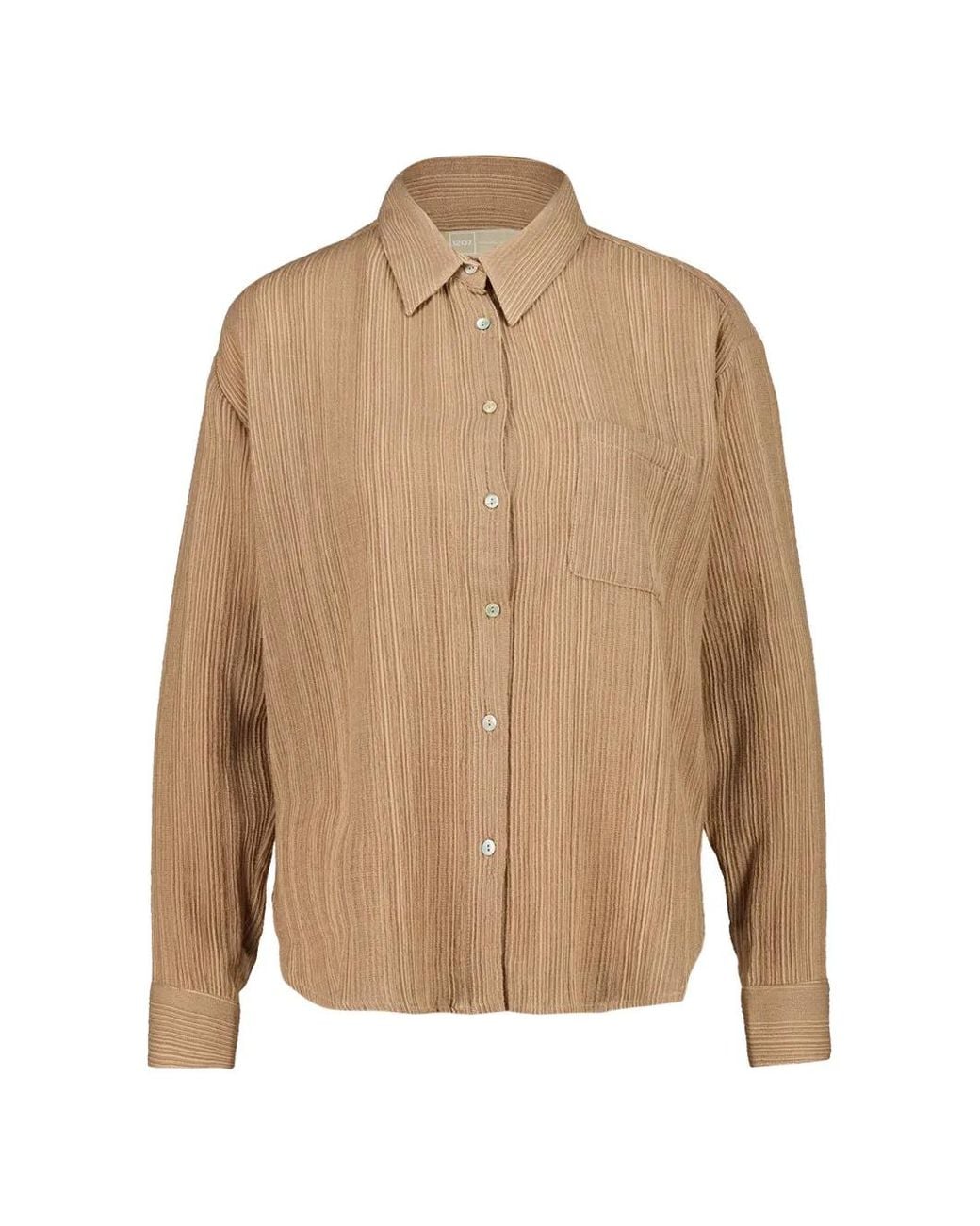 120% Lino Button-Up Blouse in het Natural