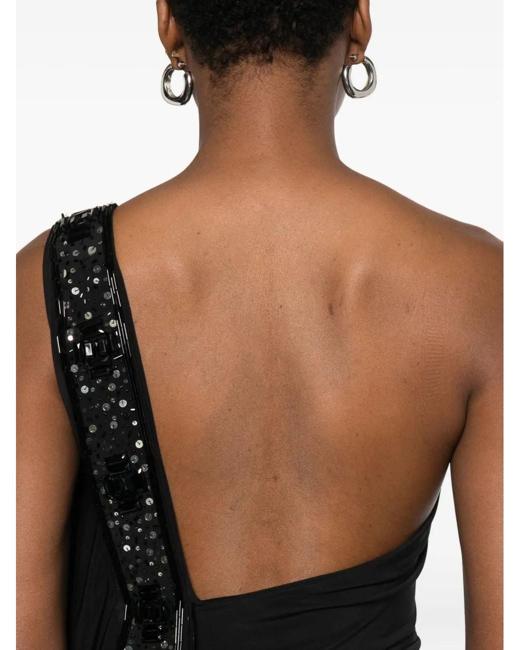 Gemy Maalouf Black Sequin-Embellished One-Shoulder Dress