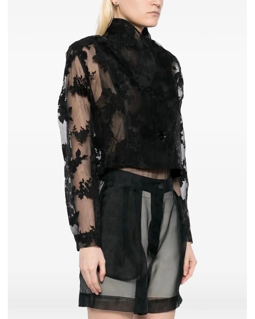 Tessitura Body Couture Black Roses Organza Cropped Jacket