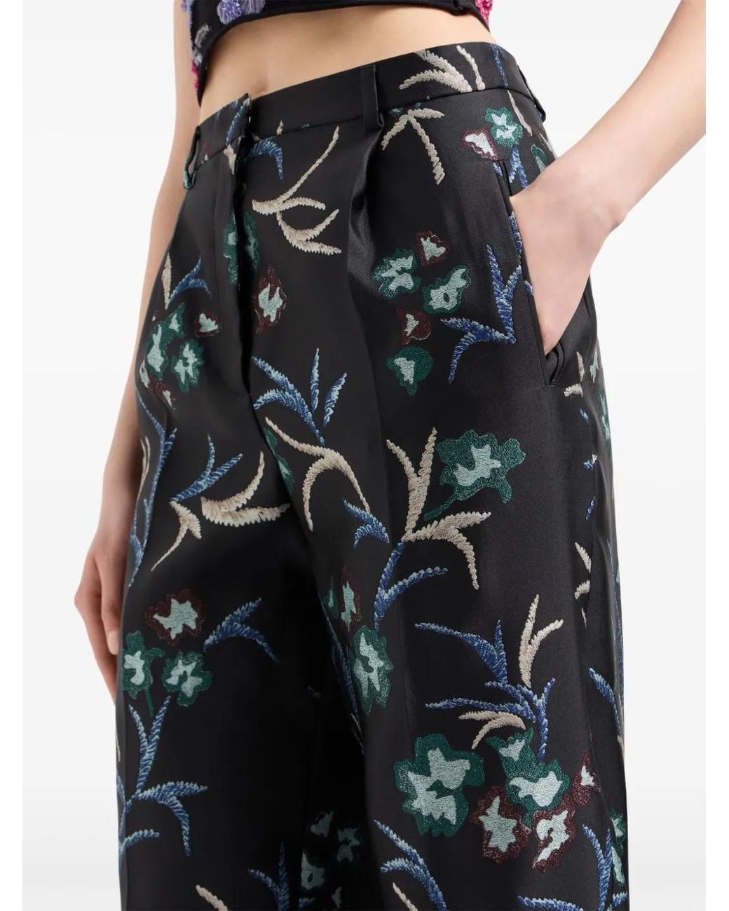 Giorgio Armani Gray Floral-Print Straight Trousers