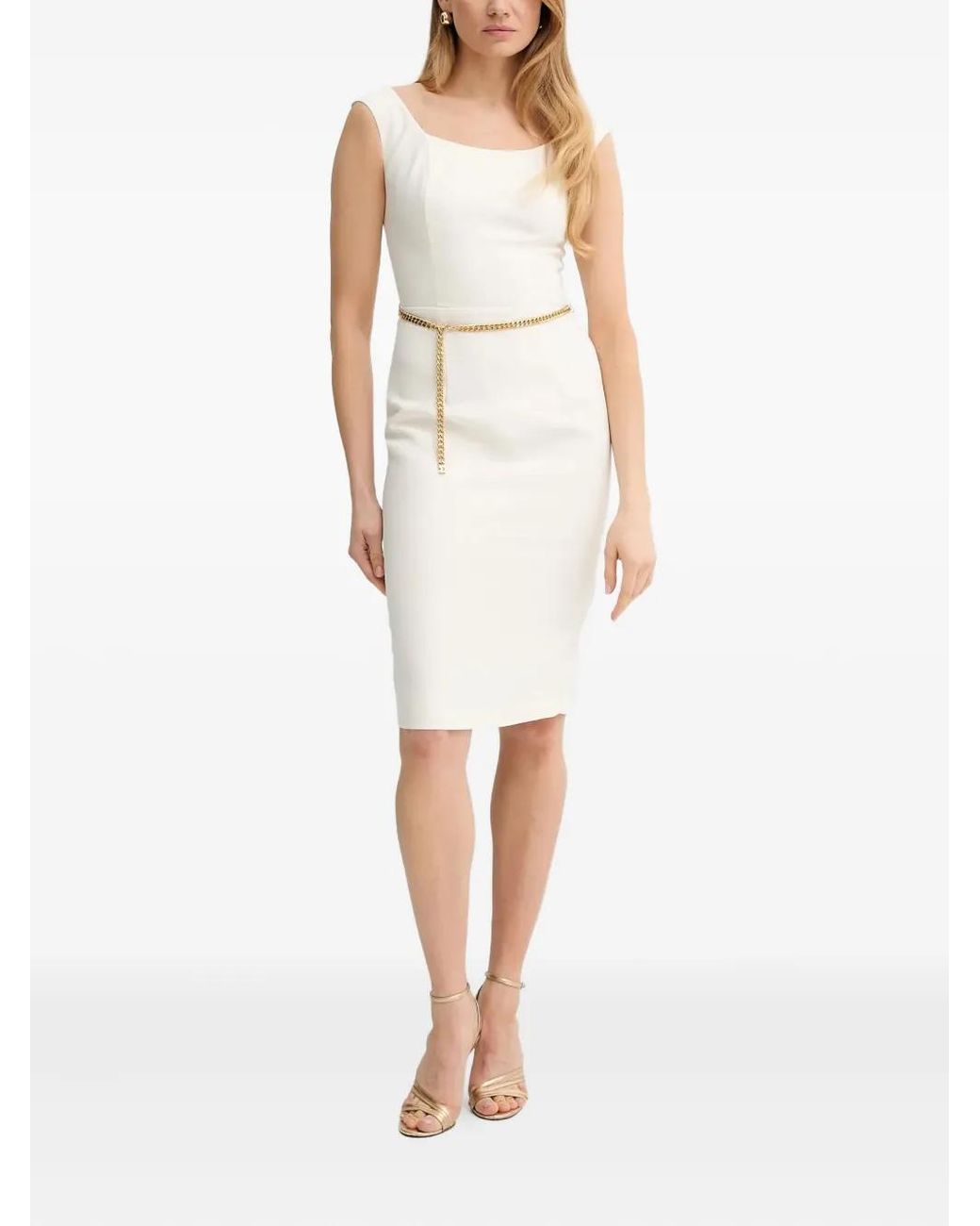 Guess White Chain-Belt Midi Dress