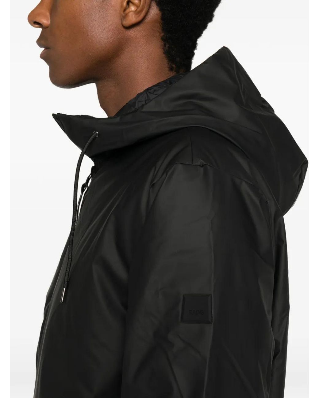 Rains Black Lohja Hooded Zip-Up Insulated Coat for men