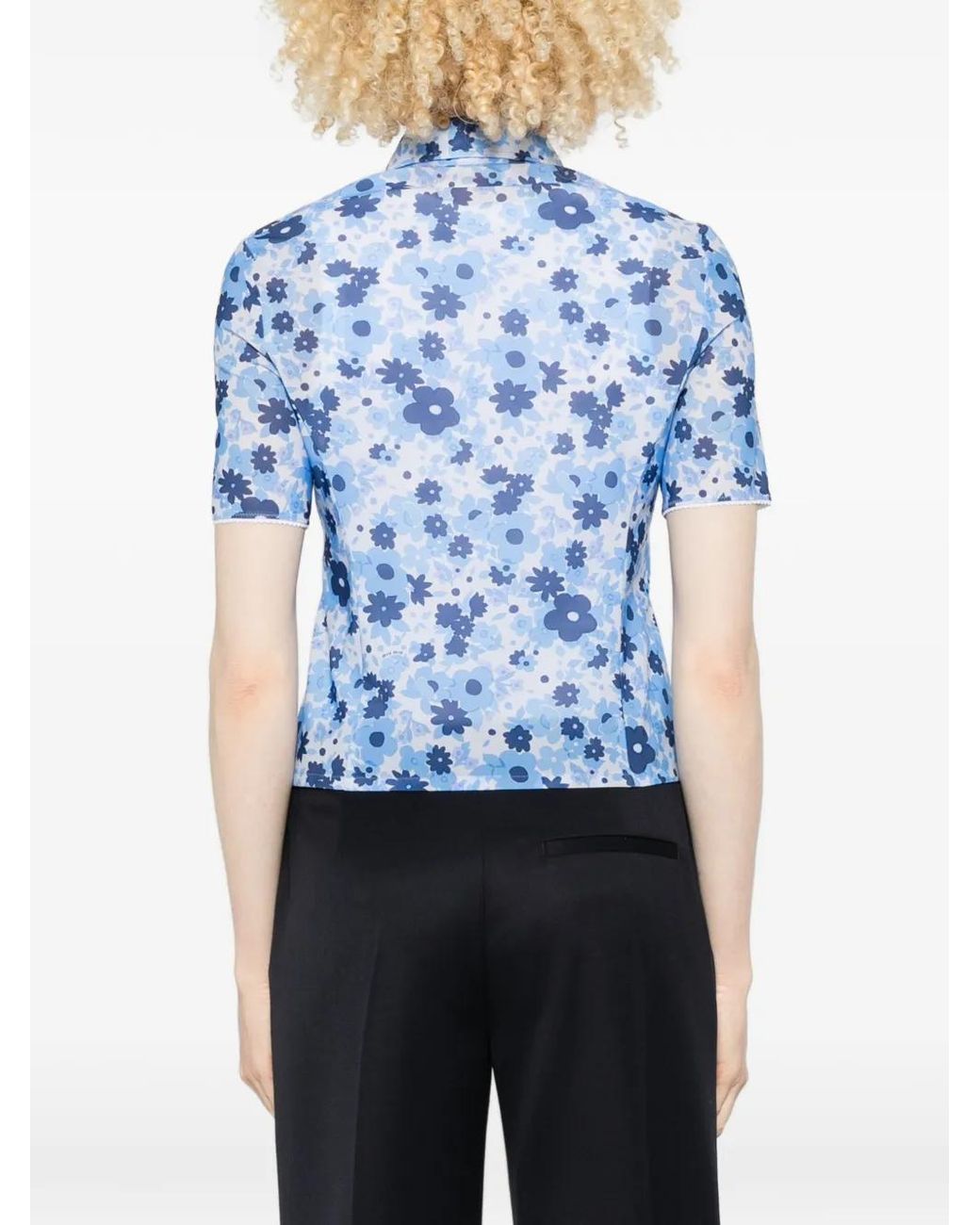 Miu Miu Blue Cropped Printed Shirt