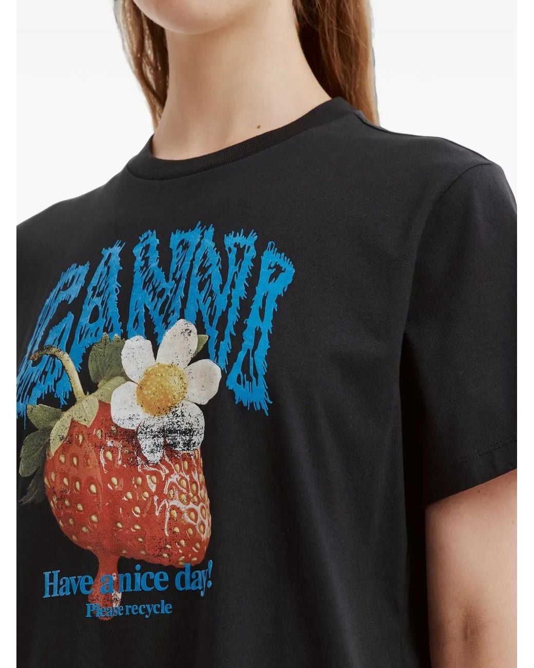 Ganni Blue T-Shirt With Strawberry