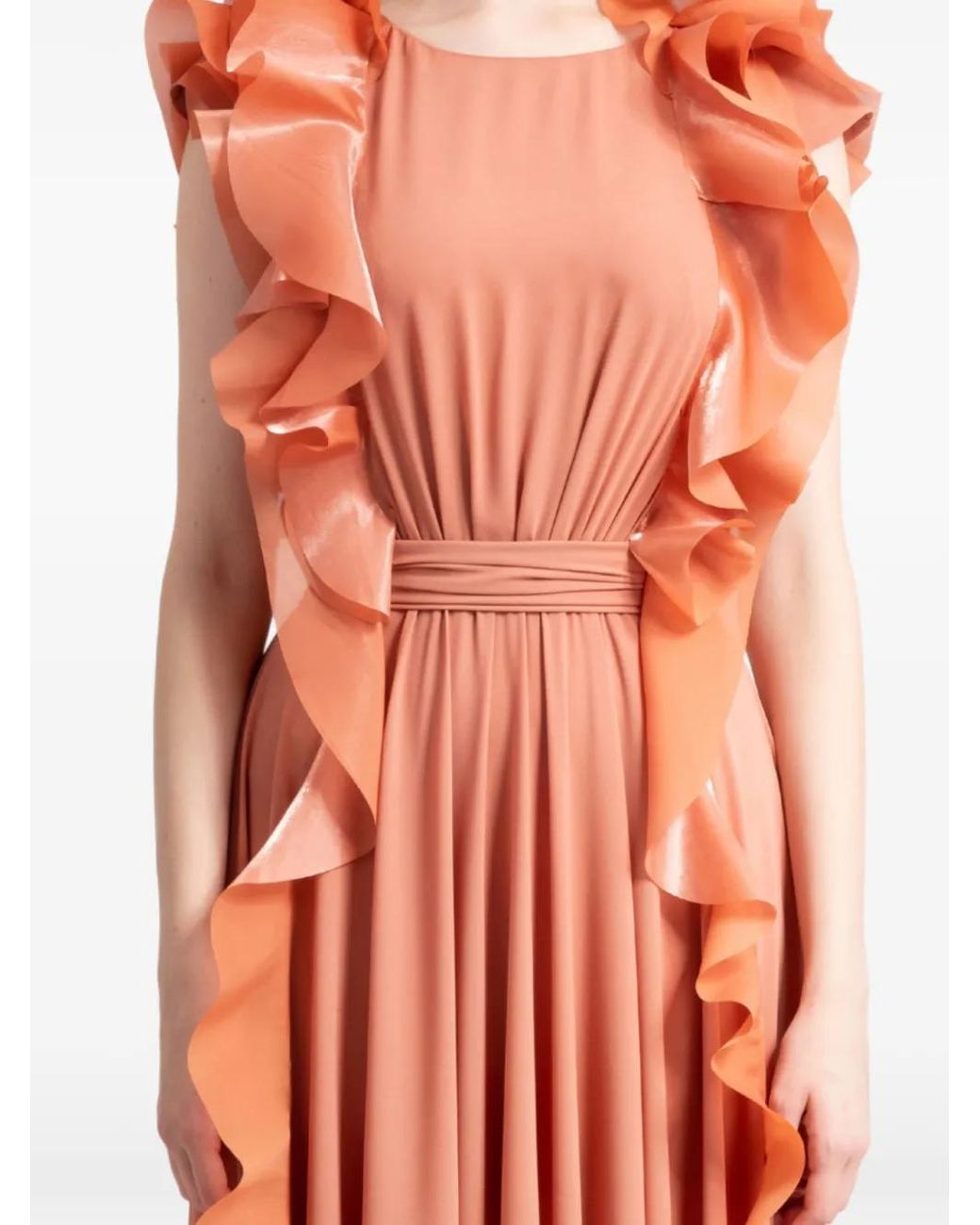 Gemy Maalouf Orange Ruffled Open-Back Dress