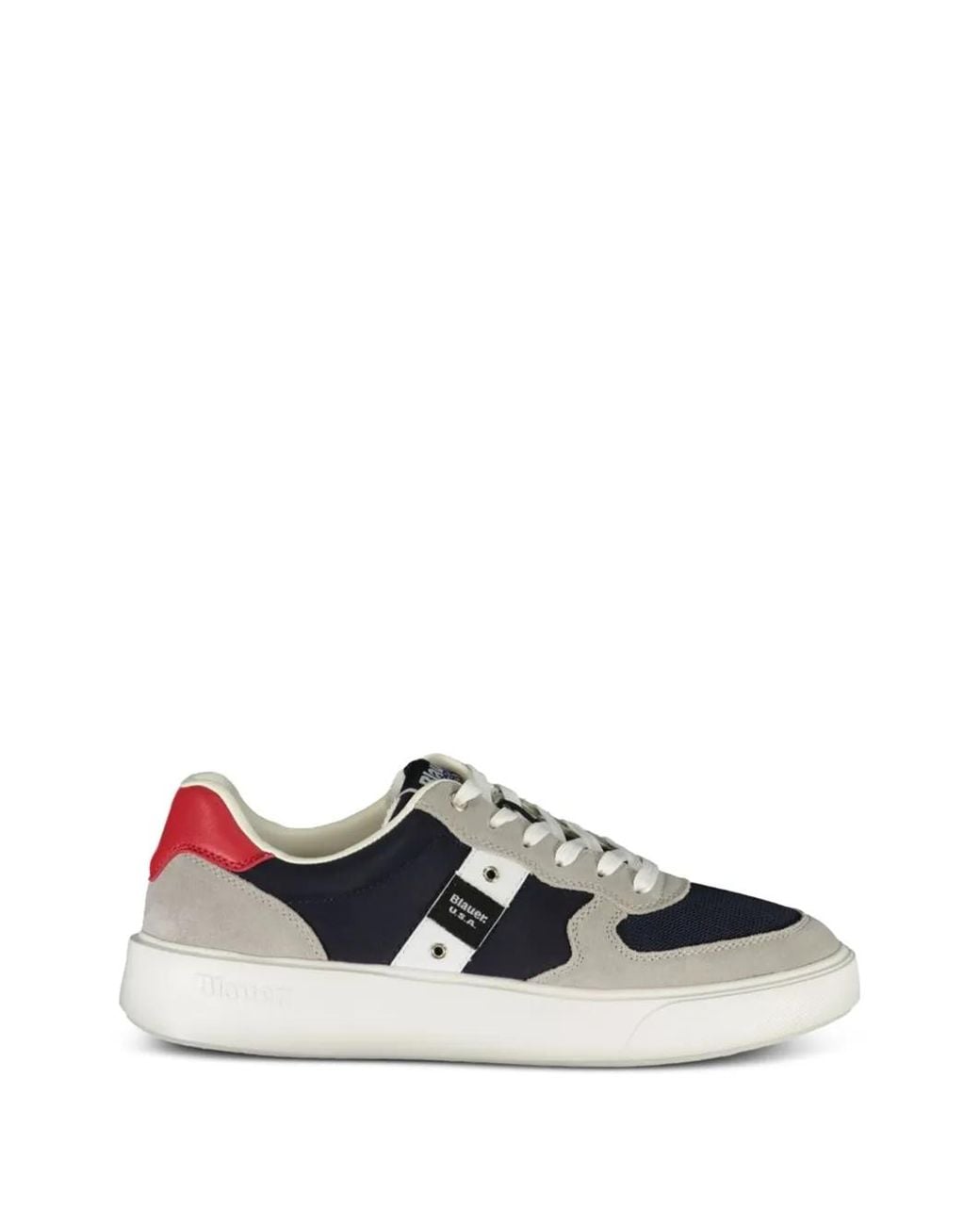 Blauer White Buck Suede-Panel Colour-Block Sneakers for men