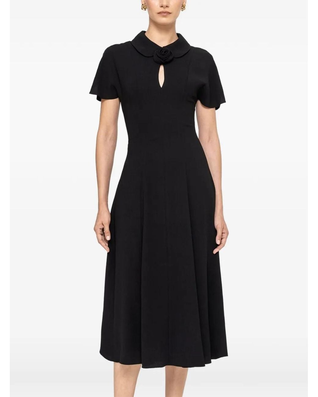 Nissa Black Floral-Detail Midi Dress