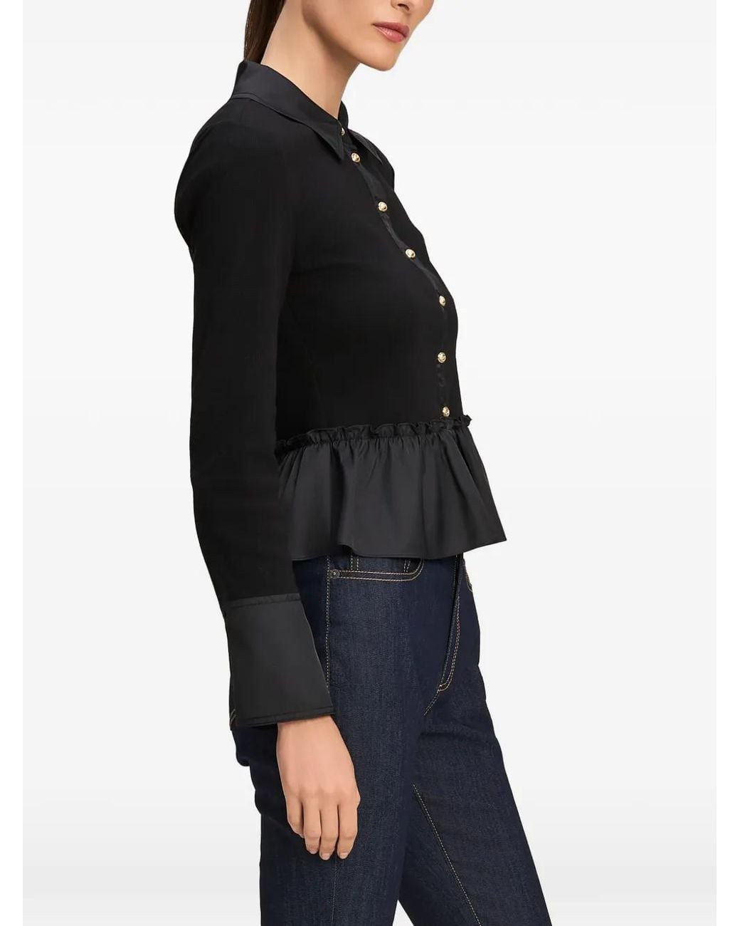 Cinq À Sept Black Salem Ruffled Peplum Blouse