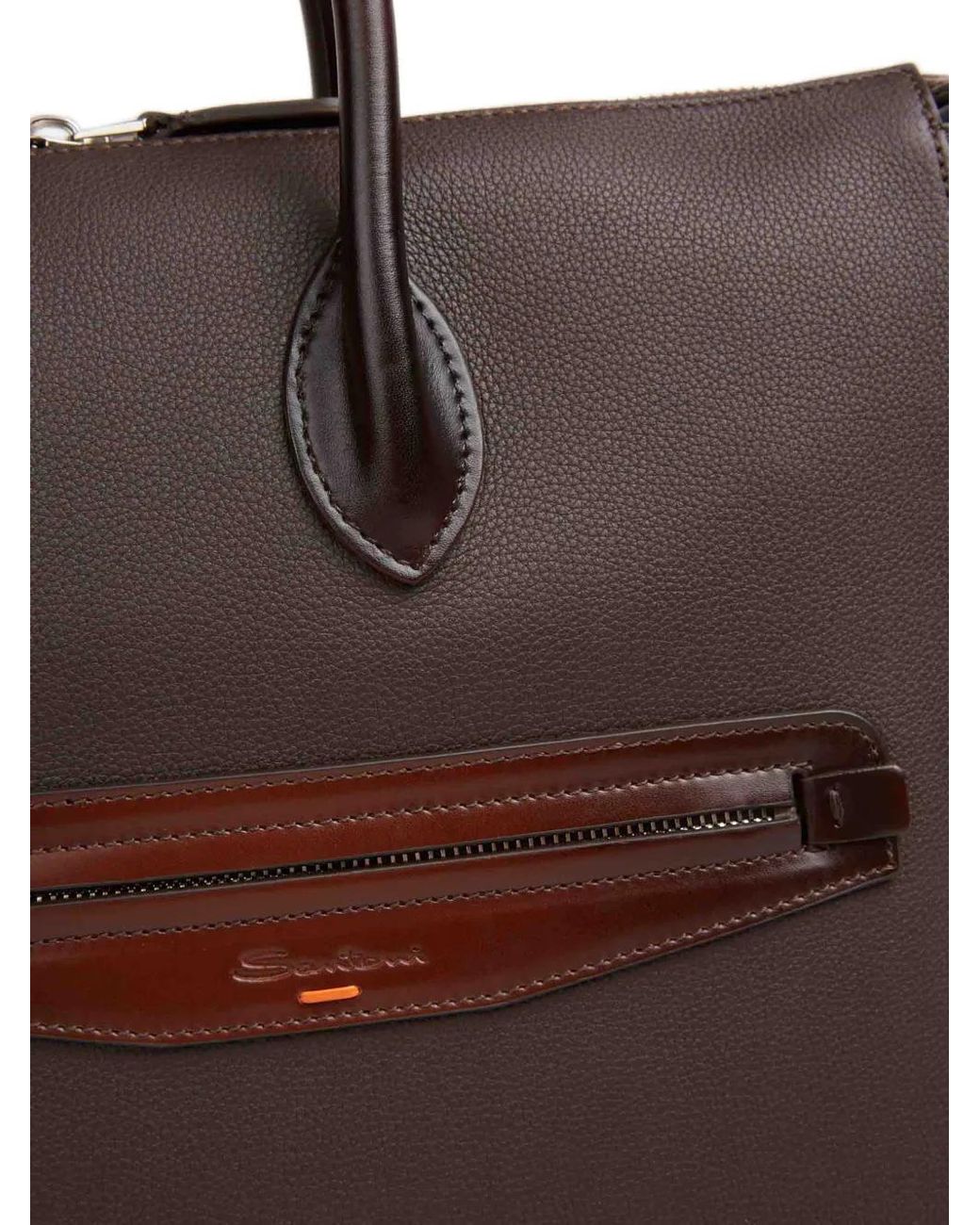 Santoni Brown Grained-Leather Briefcase for men