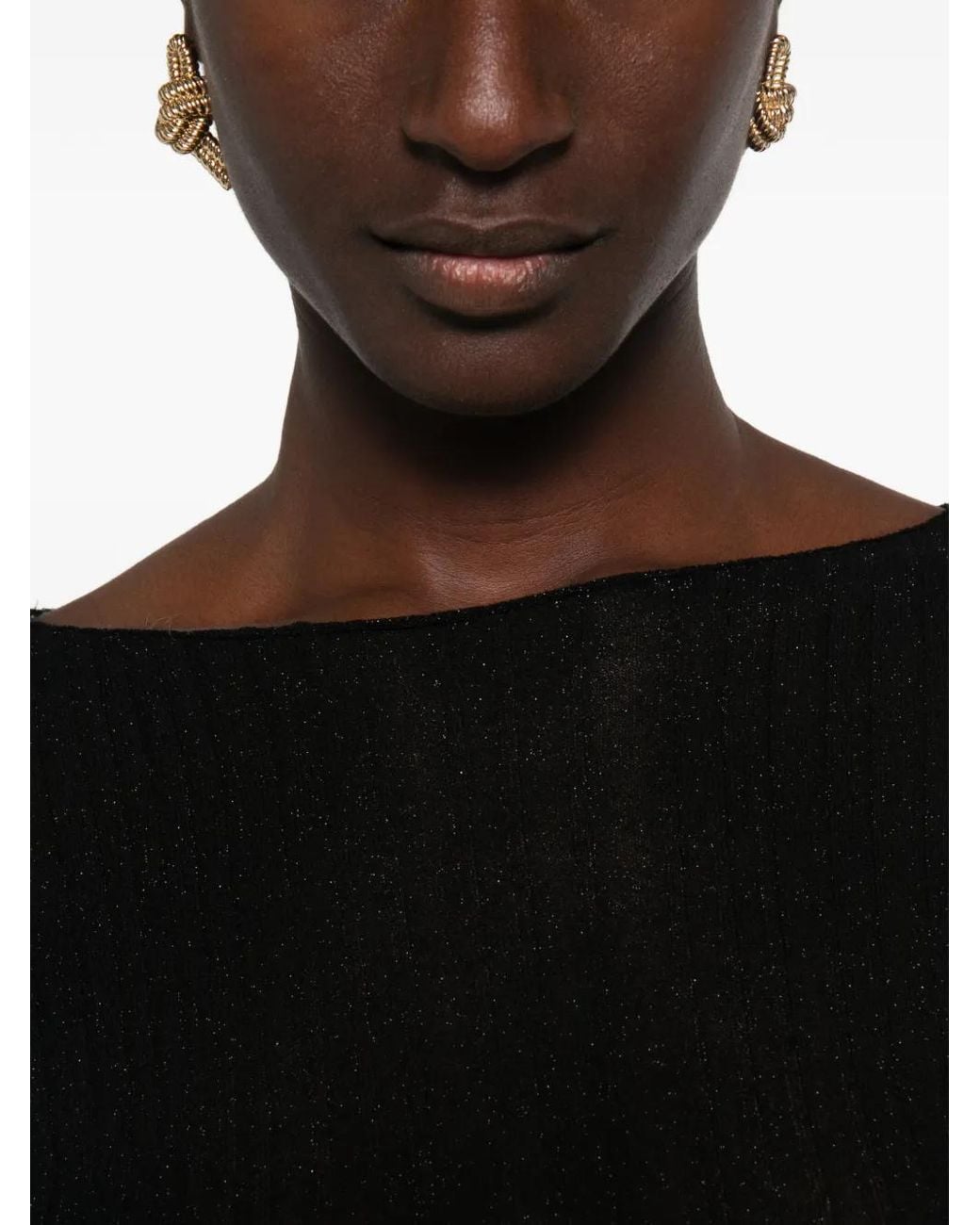 AROVESCIO Black Ribbed-Knit Boat-Neck Sweater