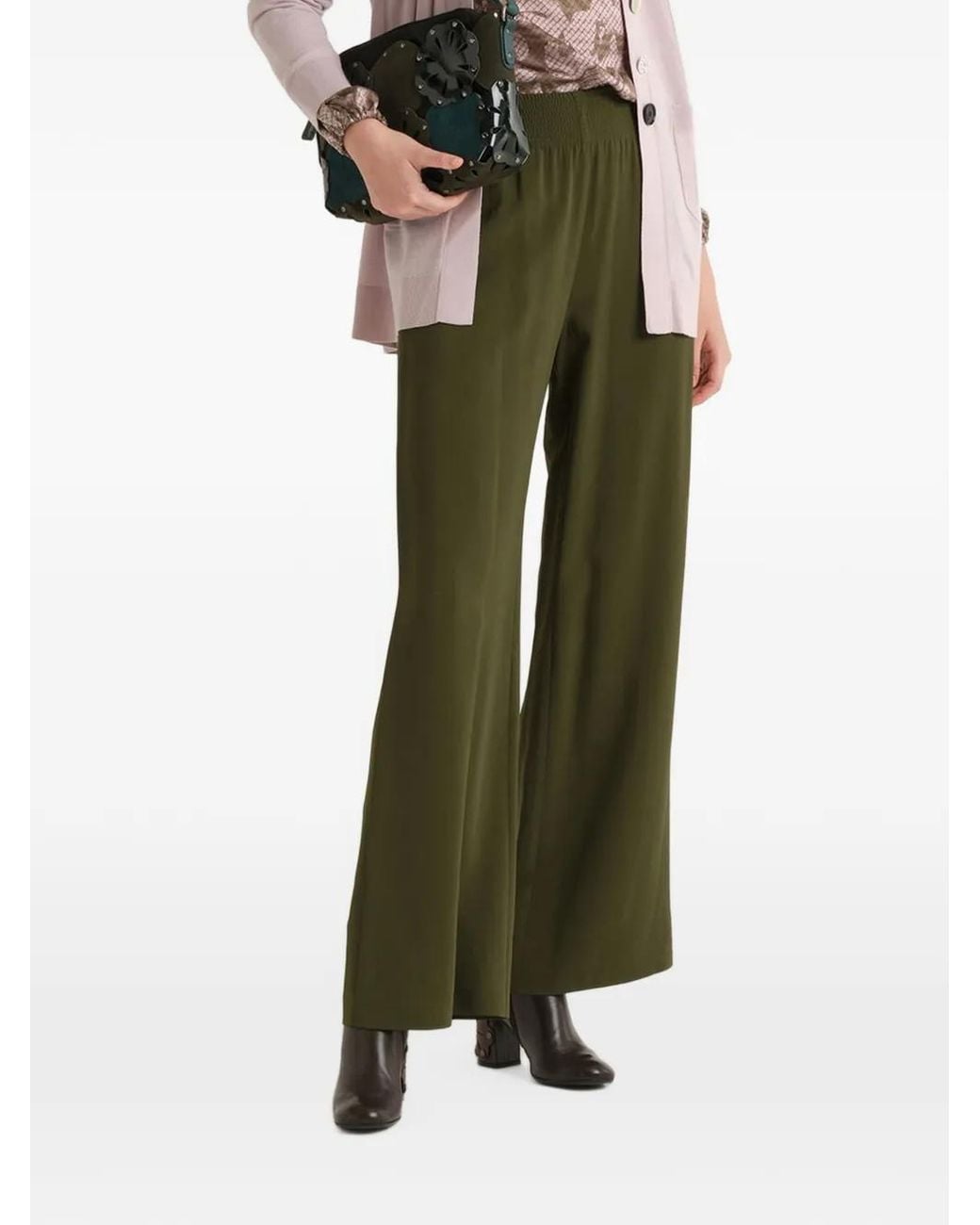 Maliparmi Green High-Waisted Straight-Leg Trousers