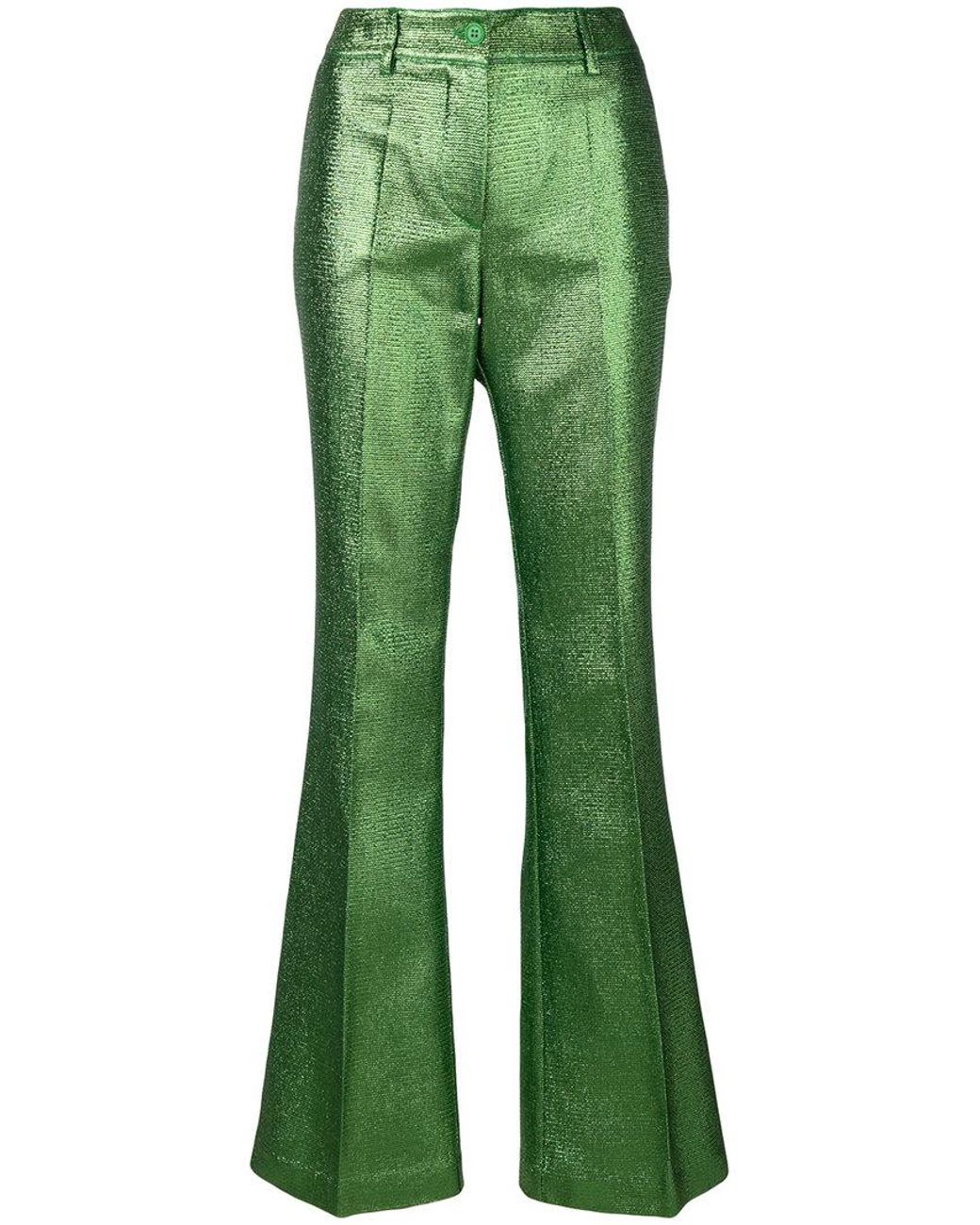 P.A.R.O.S.H Slacks and Chinos P.A.R.O.S.H Trousers Houndstooth Flared Trousers in Green Slacks and Chinos Womens Trousers 