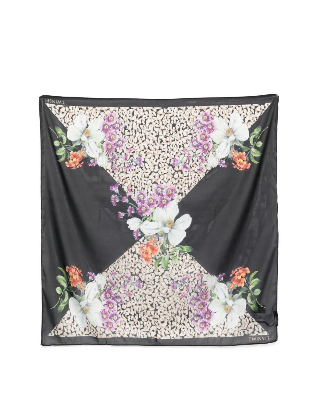 Twinset Gray Foulard With Floral Print
