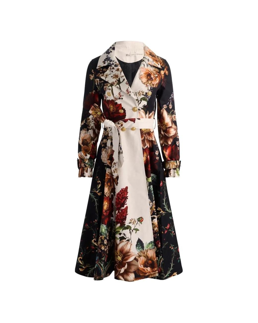 Alice + Olivia White Ellie Floral-Print Trench Coat