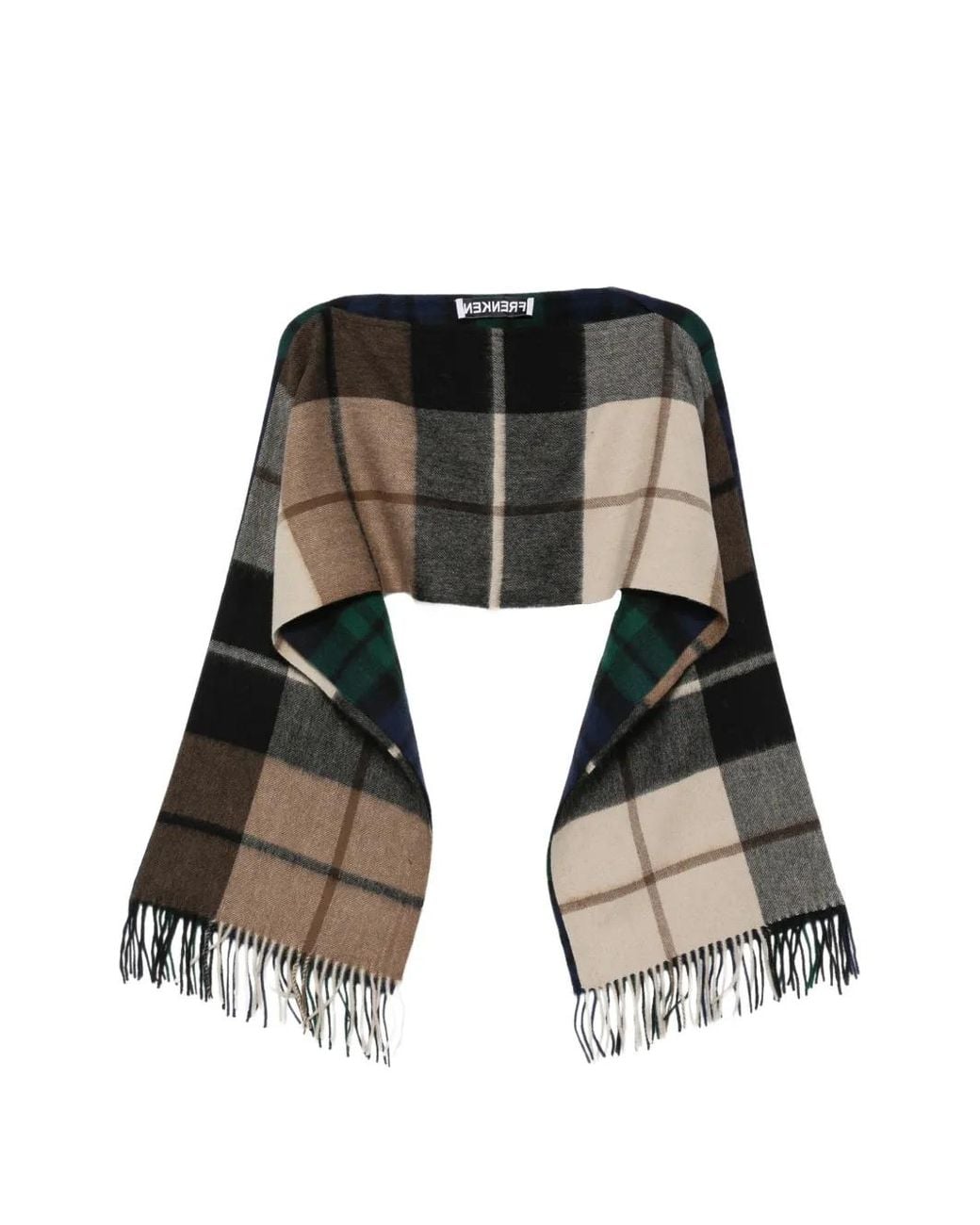 frenken Black Check-Pattern Fringed Top